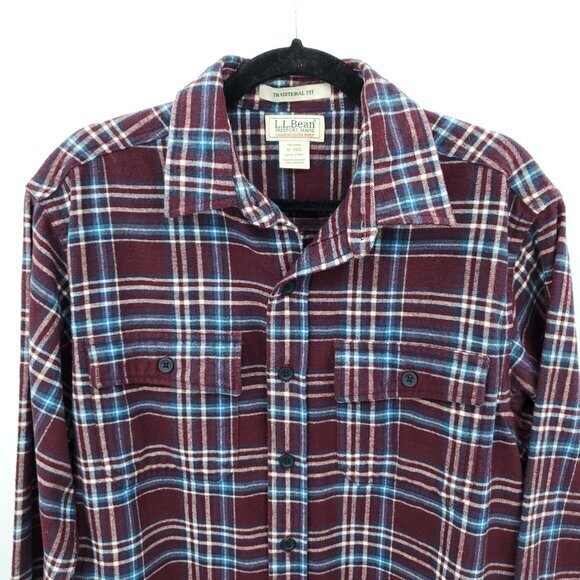 Men's L.L. Bean Chamois Cloth 100% Cotton Traditional Fit Plaid Flannel Shirt M - Picture 4 of 16